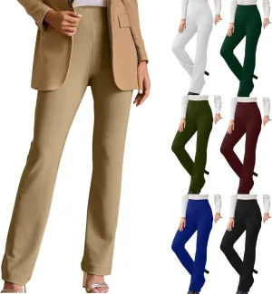 Women's Straight Leg Suit Pants Casual High Waisted Business Work Trousers Office Relaxed Fit Long Solid Color Pants