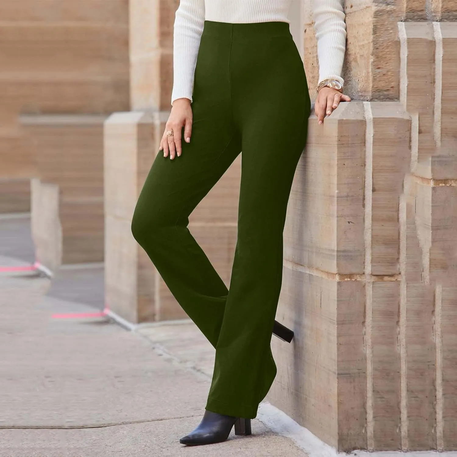 Women's Straight Leg Suit Pants Casual High Waisted Business Work Trousers Office Relaxed Fit Long Solid Color Pants