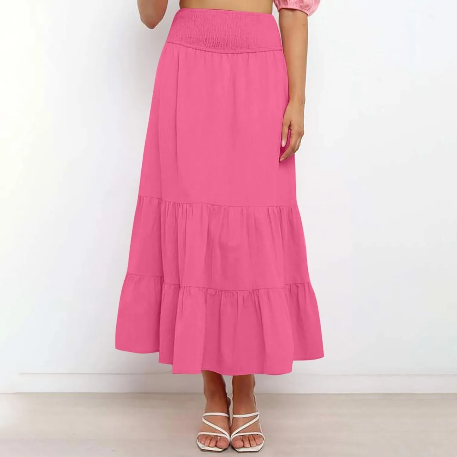 Women's Summer Bohemian Maxi Skirt High Waist Flowy A-Line Skirt for Women 2025
