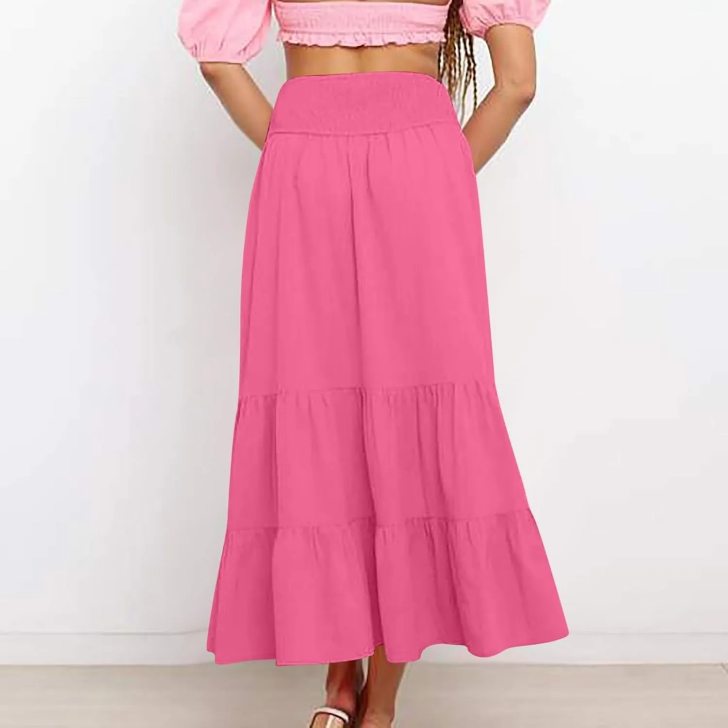 Women's Summer Bohemian Maxi Skirt High Waist Flowy A-Line Skirt for Women 2025
