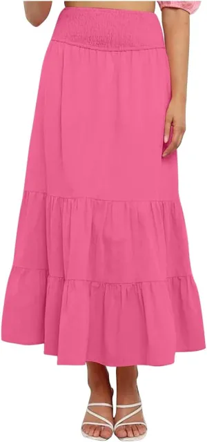 Women's Summer Bohemian Maxi Skirt High Waist Flowy A-Line Skirt for Women 2025
