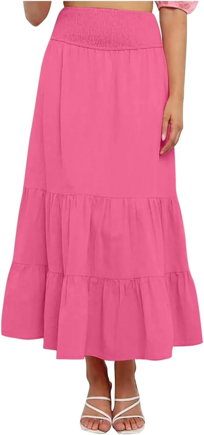 Women's Summer Bohemian Maxi Skirt High Waist Flowy A-Line Skirt for Women 2025