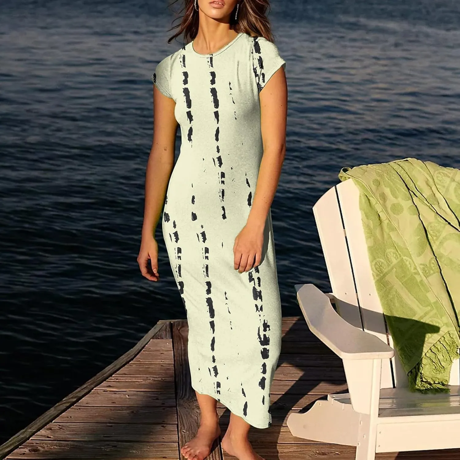 Women's Summer Boho Short Sleeve Crew Neck Midi Floral Dresses Wrap a Line Hawaiian 2025 Dress