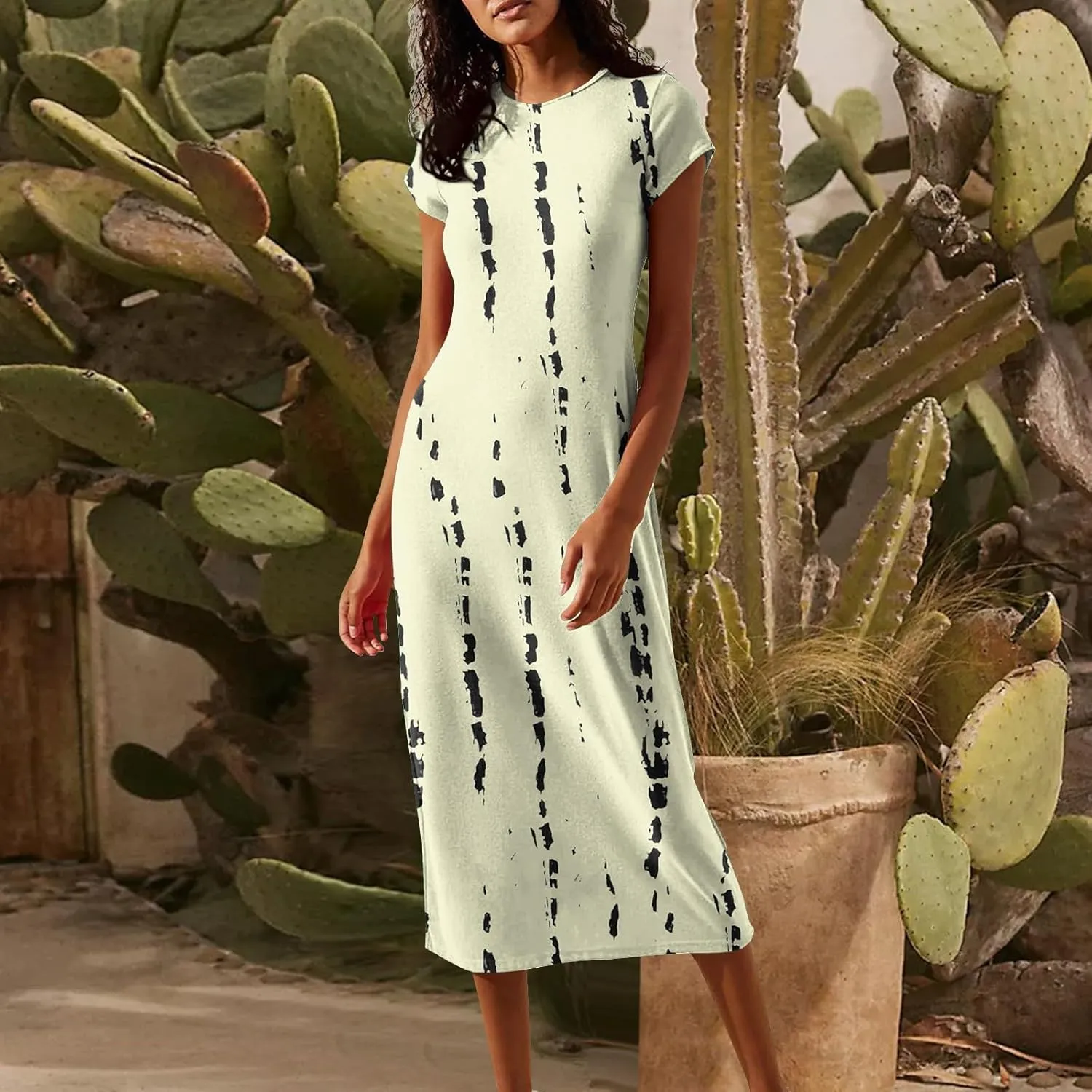 Women's Summer Boho Short Sleeve Crew Neck Midi Floral Dresses Wrap a Line Hawaiian 2025 Dress