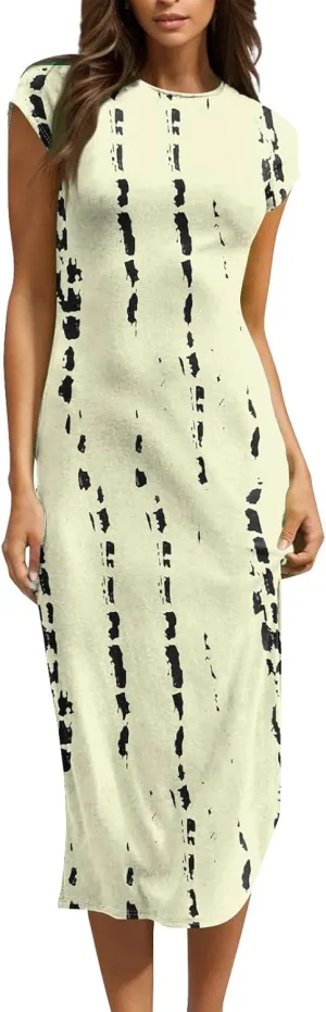 Women's Summer Boho Short Sleeve Crew Neck Midi Floral Dresses Wrap a Line Hawaiian 2025 Dress