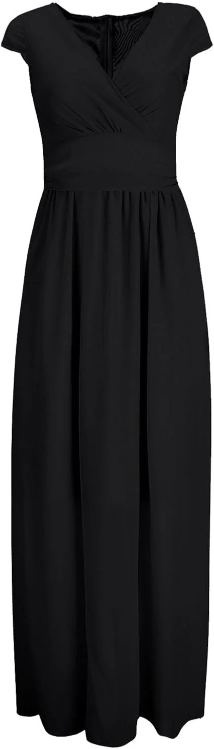 Womens Summer Chiffon Short Slit Sleeve V Neck Ruffled Wrap Wedding Bridesmaid Long Maxi Dresses for Women Summer