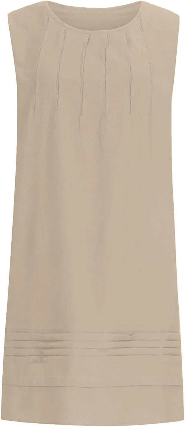 Womens Summer Cotton Linen Shirt Dress 2025 Vacation Casual Loose Boho Tank Dresses Plus Size Pleated Maxi Sundresses