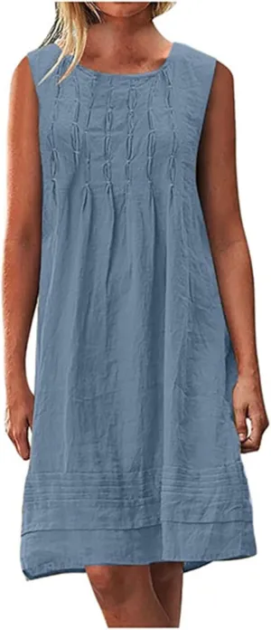 Womens Summer Cotton Linen Shirt Dress 2025 Vacation Casual Loose Boho Tank Dresses Plus Size Pleated Maxi Sundresses