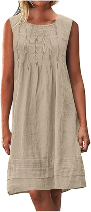 Womens Summer Cotton Linen Shirt Dress 2025 Vacation Casual Loose Boho Tank Dresses Plus Size Pleated Maxi Sundresses