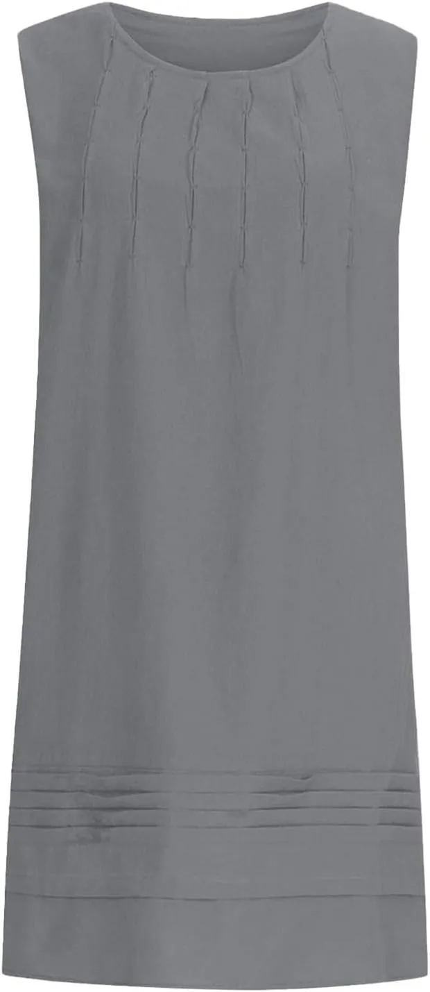 Womens Summer Cotton Linen Shirt Dress 2025 Vacation Casual Loose Boho Tank Dresses Plus Size Pleated Maxi Sundresses
