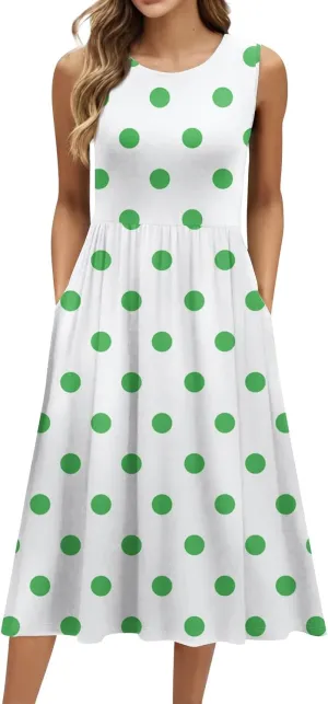Womens Summer Dresses Flowy Sleeveless Mid Dress Casual Loose A-Line Sundresses Floral Tshirt Tank Dresses with Pockets