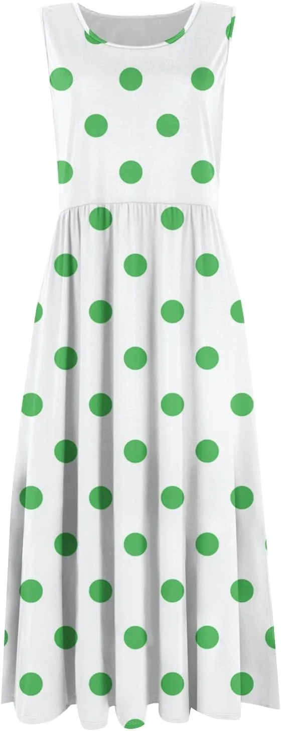 Womens Summer Dresses Flowy Sleeveless Mid Dress Casual Loose A-Line Sundresses Floral Tshirt Tank Dresses with Pockets