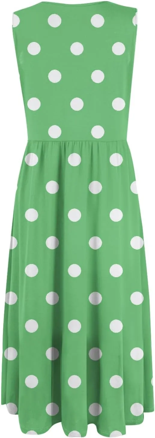 Womens Summer Dresses Flowy Sleeveless Mid Dress Casual Loose A-Line Sundresses Floral Tshirt Tank Dresses with Pockets
