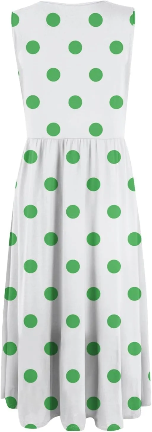 Womens Summer Dresses Flowy Sleeveless Mid Dress Casual Loose A-Line Sundresses Floral Tshirt Tank Dresses with Pockets