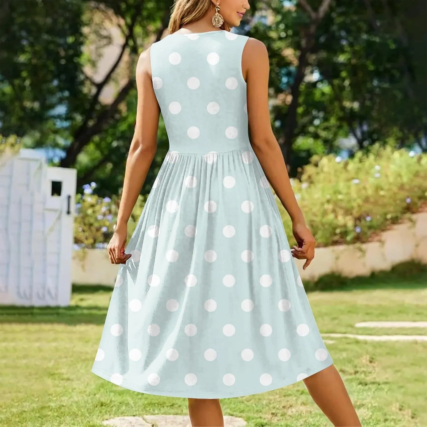 Womens Summer Dresses Flowy Sleeveless Mid Dress Casual Loose A-Line Sundresses Floral Tshirt Tank Dresses with Pockets