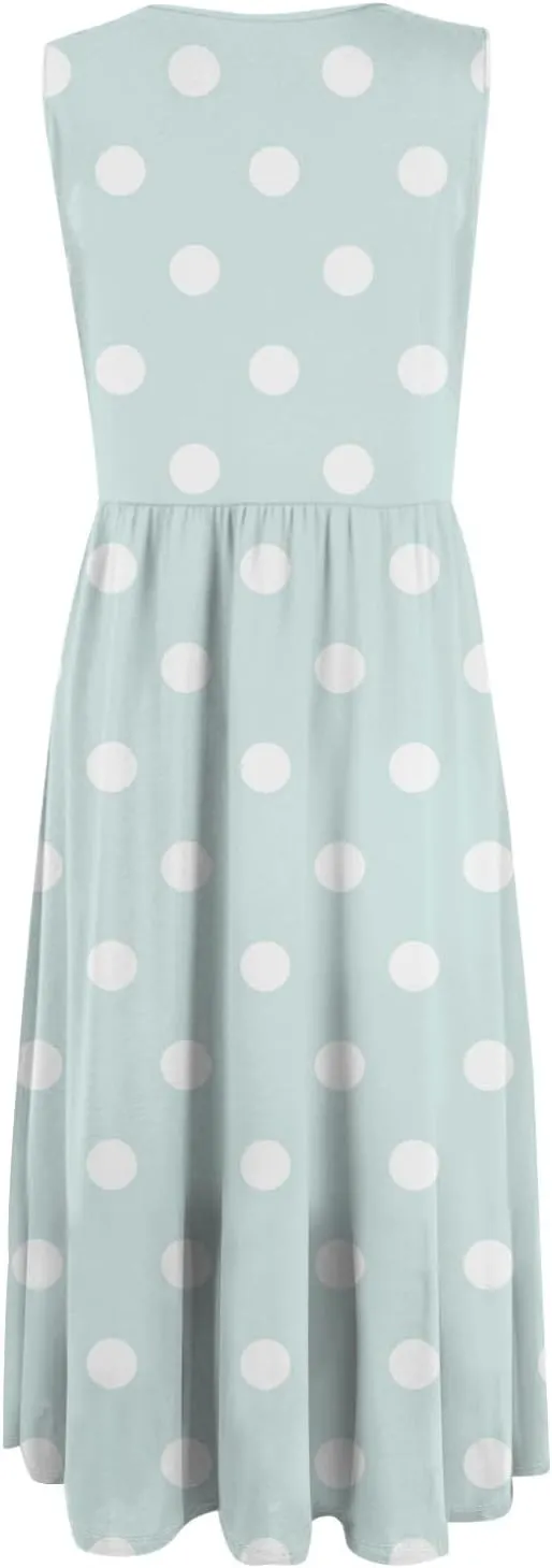 Womens Summer Dresses Flowy Sleeveless Mid Dress Casual Loose A-Line Sundresses Floral Tshirt Tank Dresses with Pockets