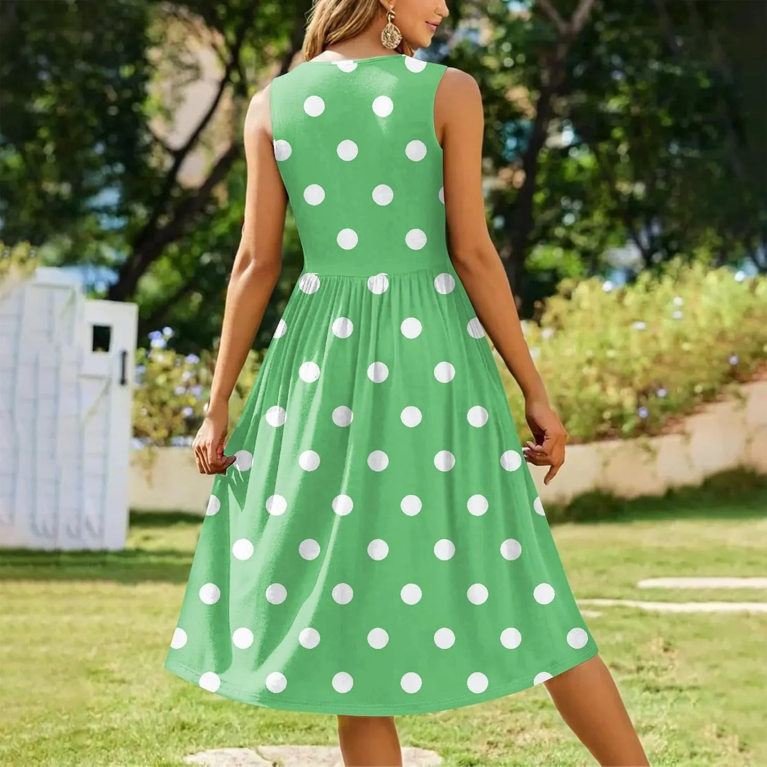 Womens Summer Dresses Flowy Sleeveless Mid Dress Casual Loose A-Line Sundresses Floral Tshirt Tank Dresses with Pockets