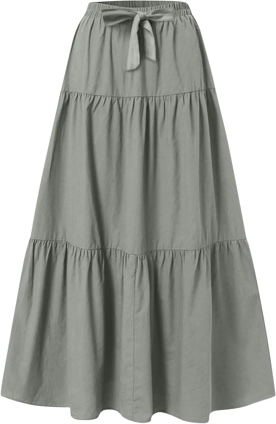Womens Summer Flowy Swing Midi Skirts Boho High Elastic Waist Fake Drawstring Floral Print A line Casual Cute Skirt