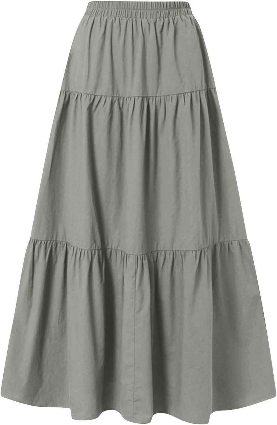 Womens Summer Flowy Swing Midi Skirts Boho High Elastic Waist Fake Drawstring Floral Print A line Casual Cute Skirt
