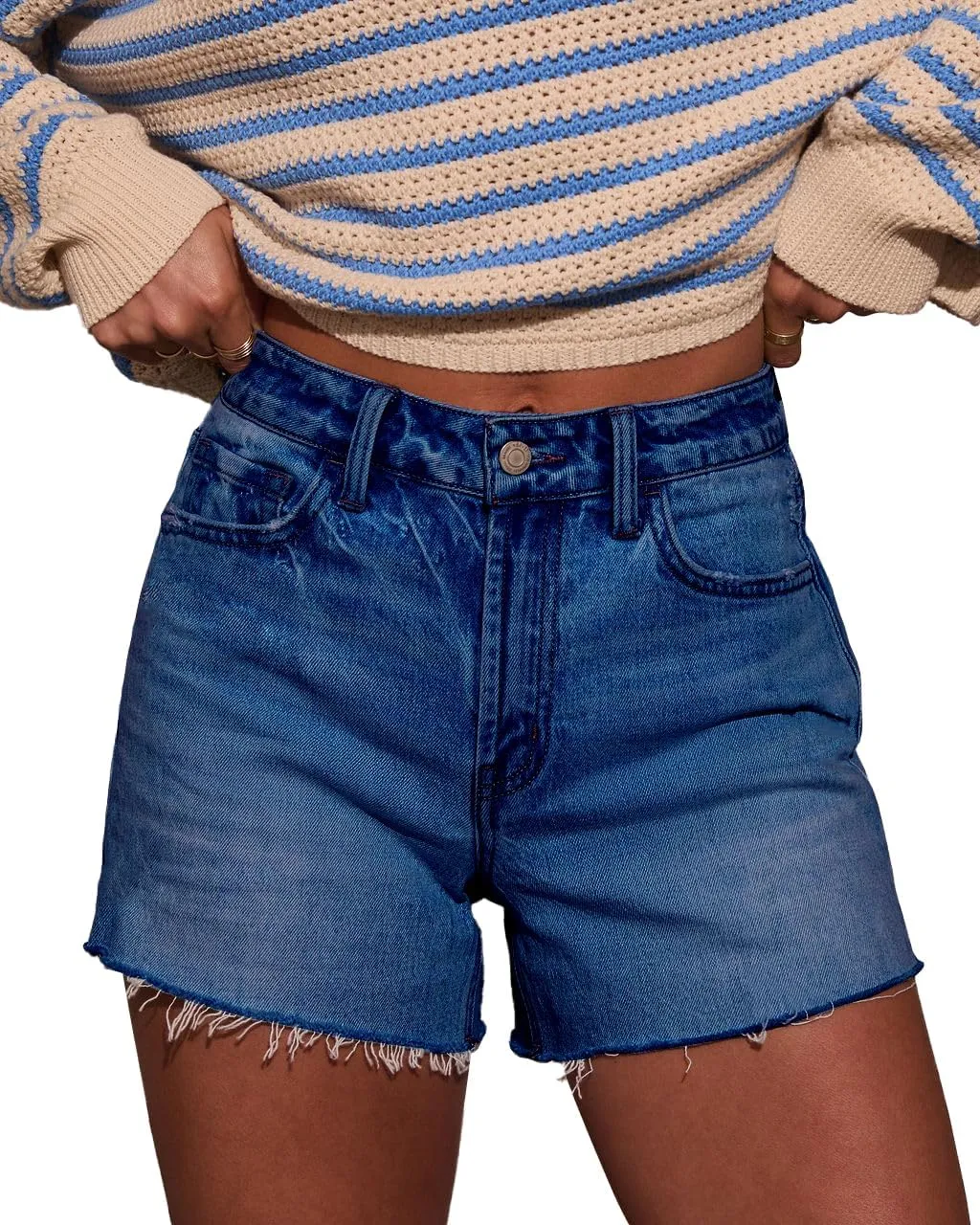 Womens Summer Mid Waisted Denim Jeans Shorts Cutoff Stretchy Hot Denim Shorts