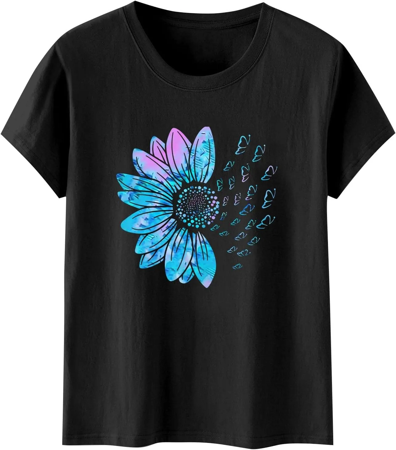 Womens Summer Short Sleeve Tops Vintage Floral Crew Neck Loose Fit Tees Casual Summer Basic Tunic Top Trendy 2025