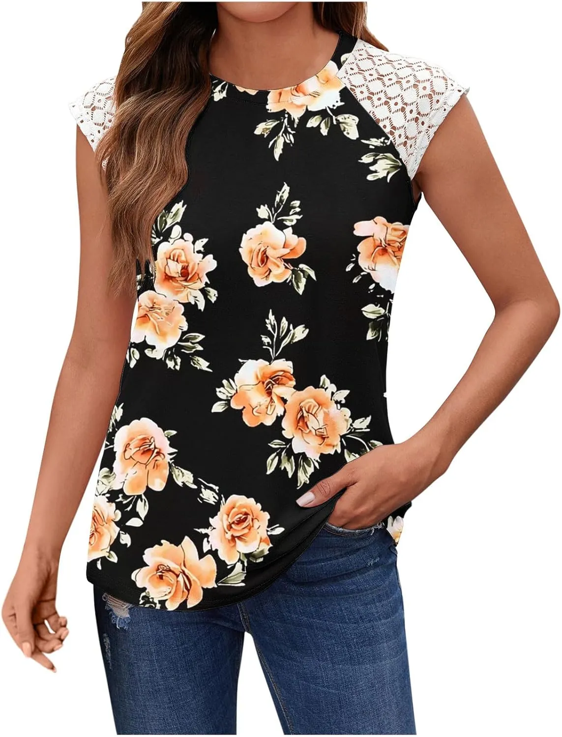 Womens Summer Tank Tops Printed Lace Sleeveless 2025 Vaction Clothes Loose Spring Fashion Casual Beach Dressy Shirt