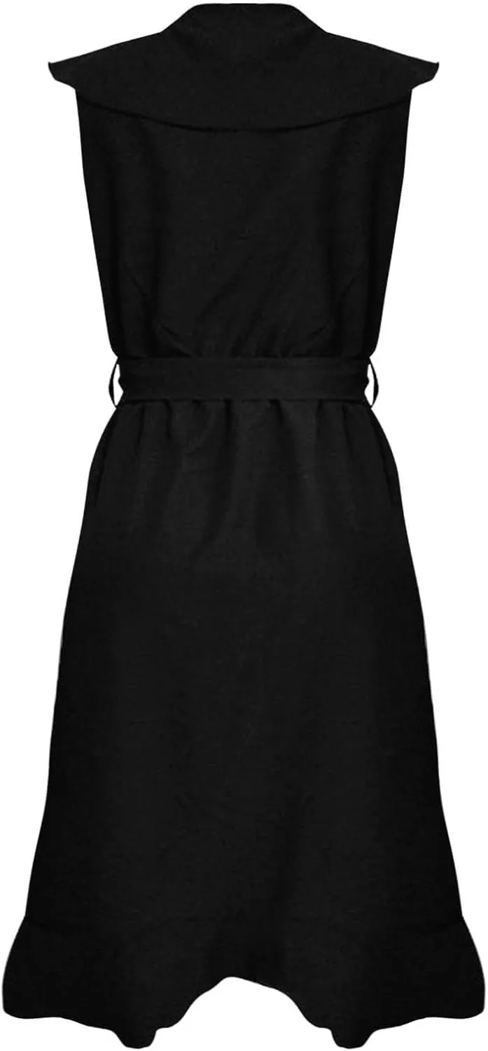Womens Summer Wrap V Neck Split Party Dress Ruffle Short Sleeve Midi Dress with Belt