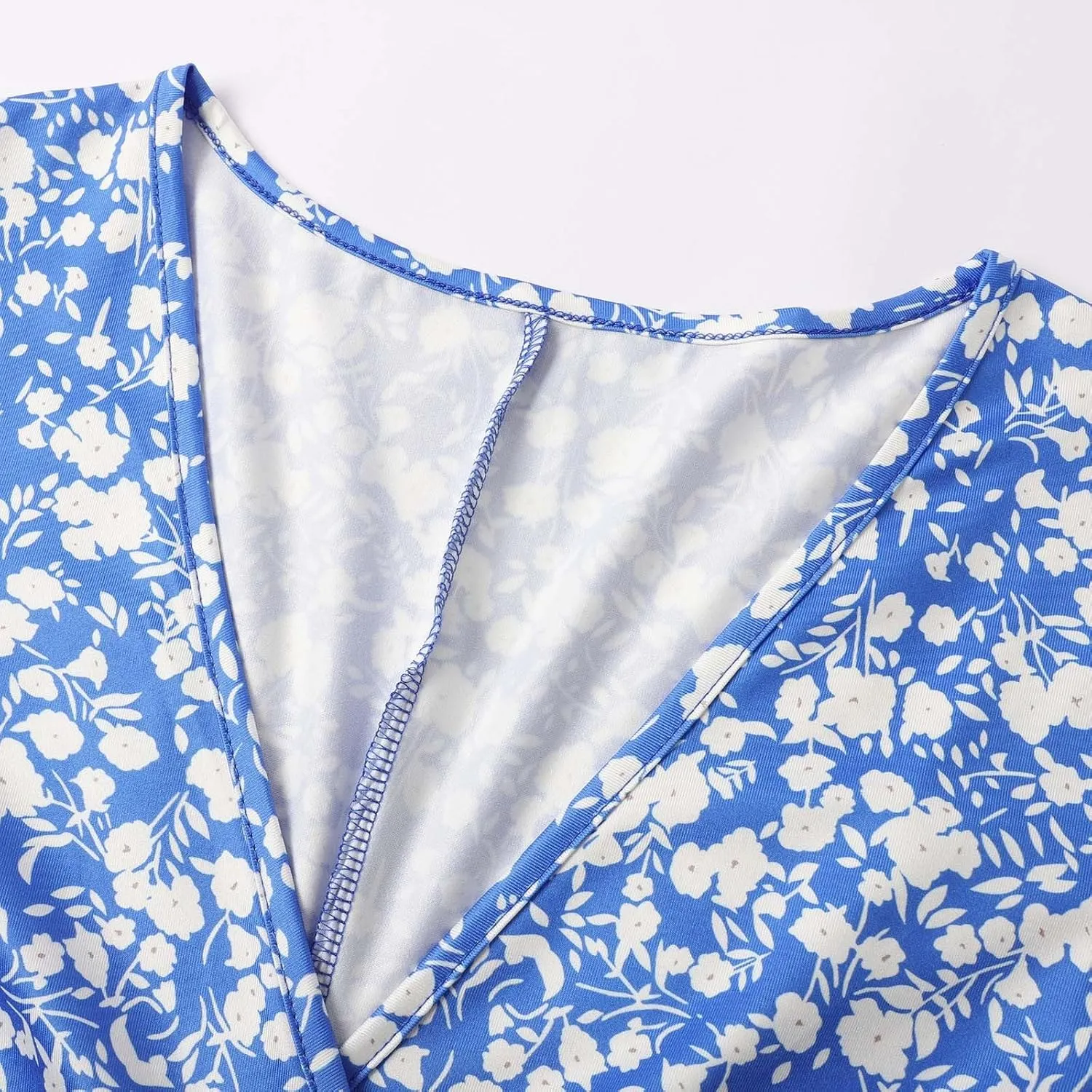 Womens Sundress Summer Casual Floral Short Sleeve Wrap V Neck A-Line Midi Dress Vacation Beach Dresses