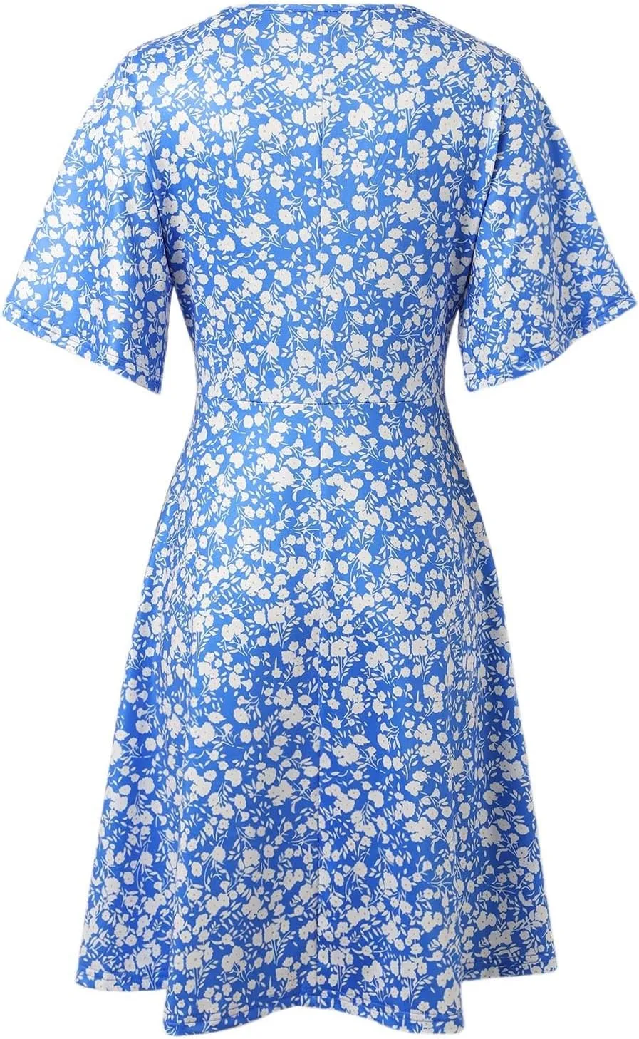 Womens Sundress Summer Casual Floral Short Sleeve Wrap V Neck A-Line Midi Dress Vacation Beach Dresses