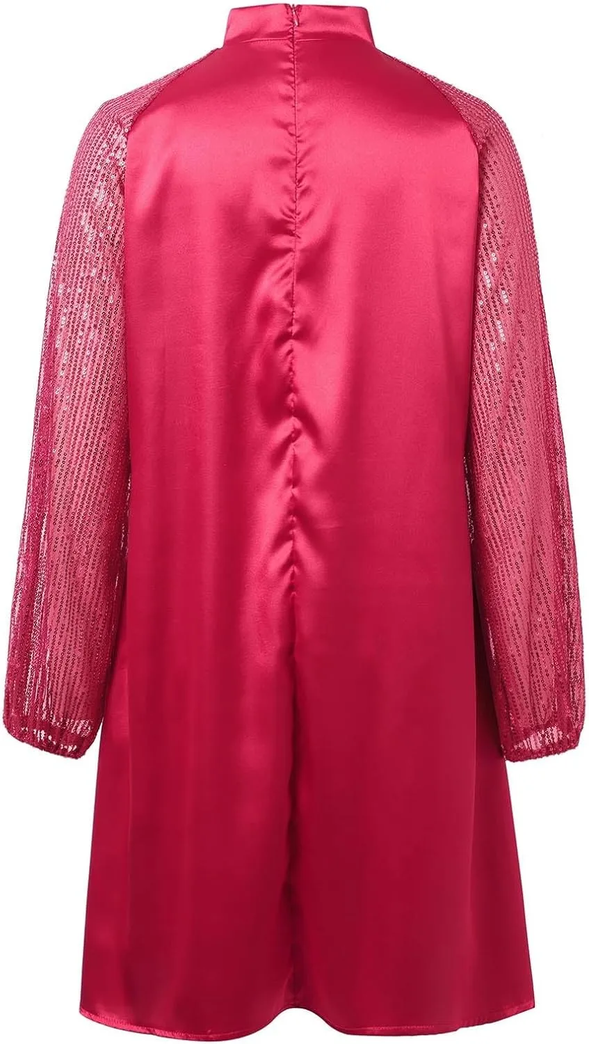 Women's Sweet Long Sleeved Round Neck Stitching Sequined Tie Mini Skirt Sweater for Sleeveless Dress