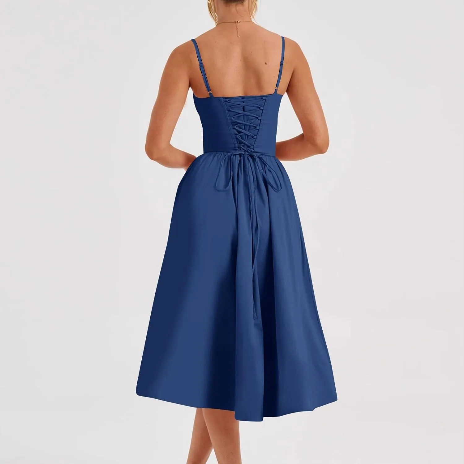 Women's Sweetheart Neck Formal Dresses Ruched Tie Back Sleeveless Hide Tummy Sundress Elegant Leg Length Wrap Midi Dress
