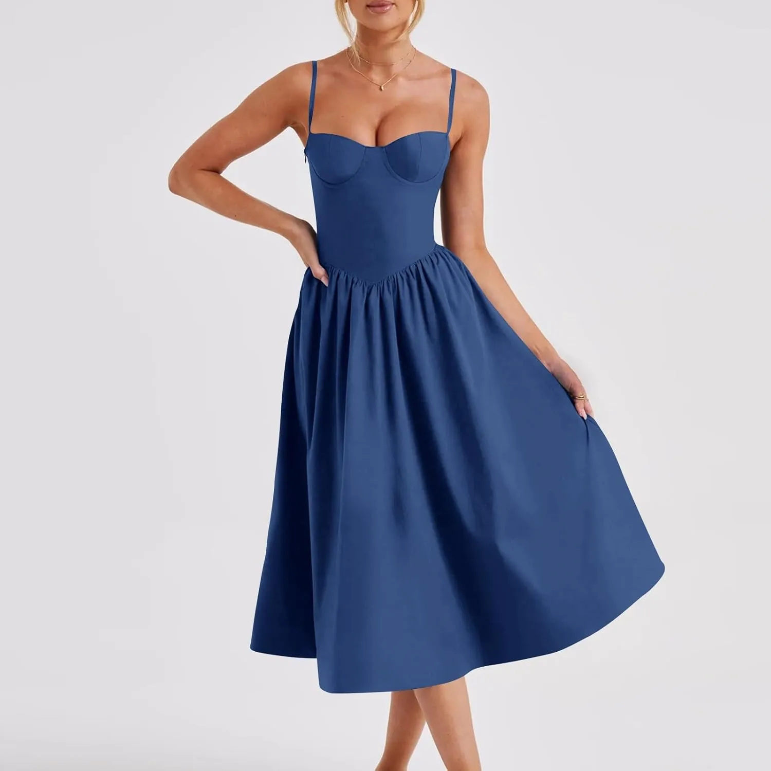 Women's Sweetheart Neck Formal Dresses Ruched Tie Back Sleeveless Hide Tummy Sundress Elegant Leg Length Wrap Midi Dress