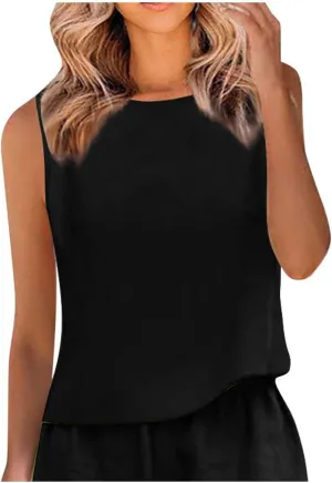 Women's Tank Tops Cotton Linen Sleeveless Round Neck Solid Color Vest Shirts Vacation Summer Flowy Camisole 2025