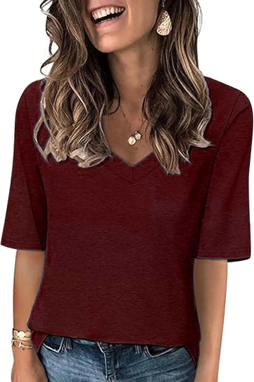 Women's V Neck T Shirts Half Sleeve Tops Casual Solid Summer Tees 2025 Spring Soft Comfy Cute Clothes T-Shirts