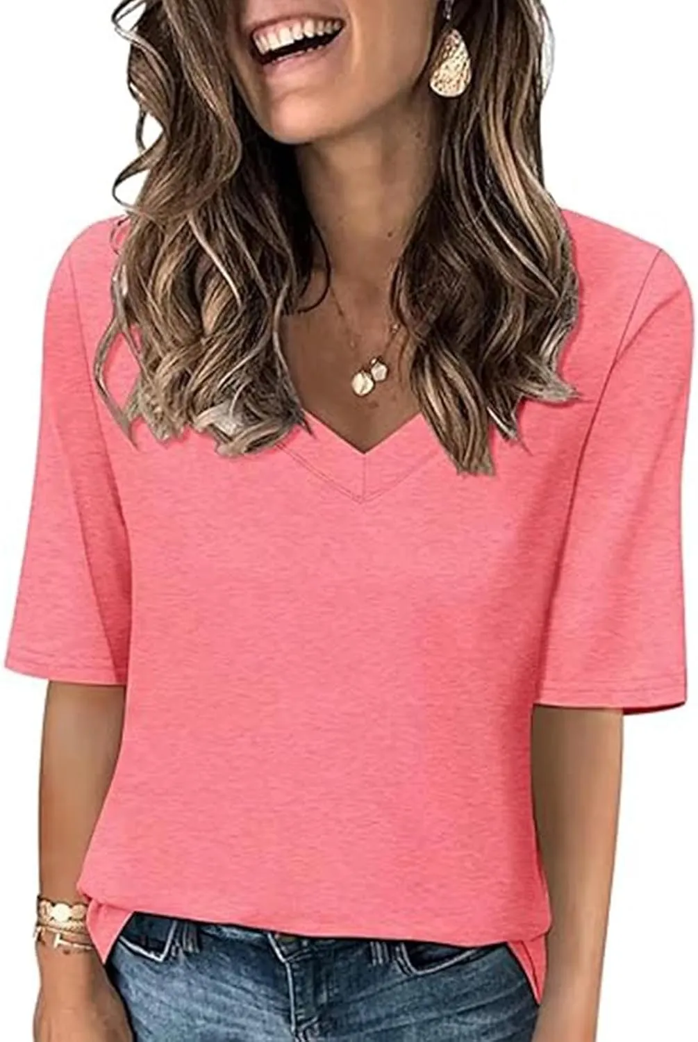Women's V Neck T Shirts Half Sleeve Tops Casual Solid Summer Tees 2025 Spring Soft Comfy Cute Clothes T-Shirts