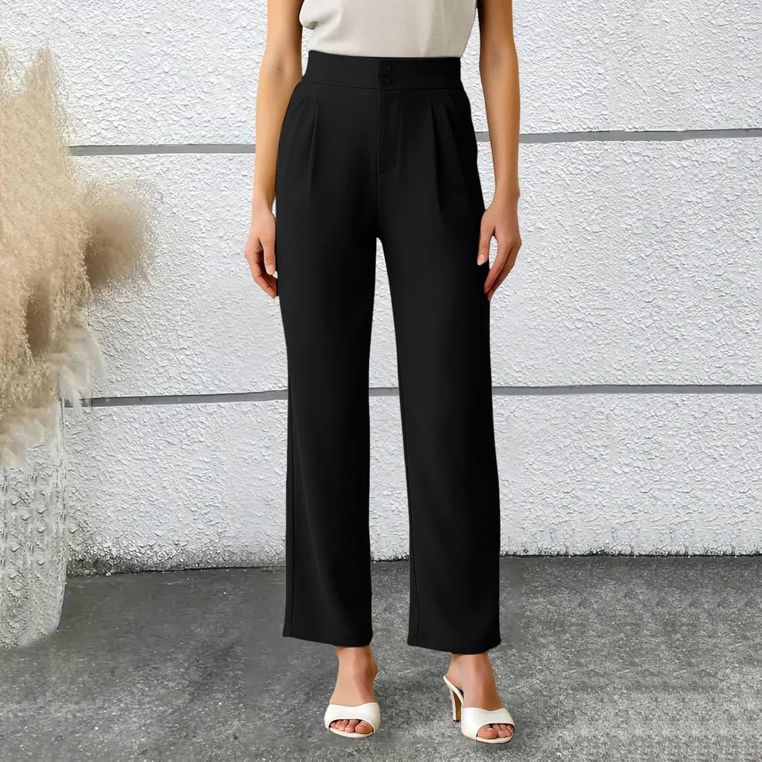 Womens Wide Straight Leg Pants Stretch Loose Comfy Trousers Running Hiking Casual Workout Bell Bottom Leggings with Pockets