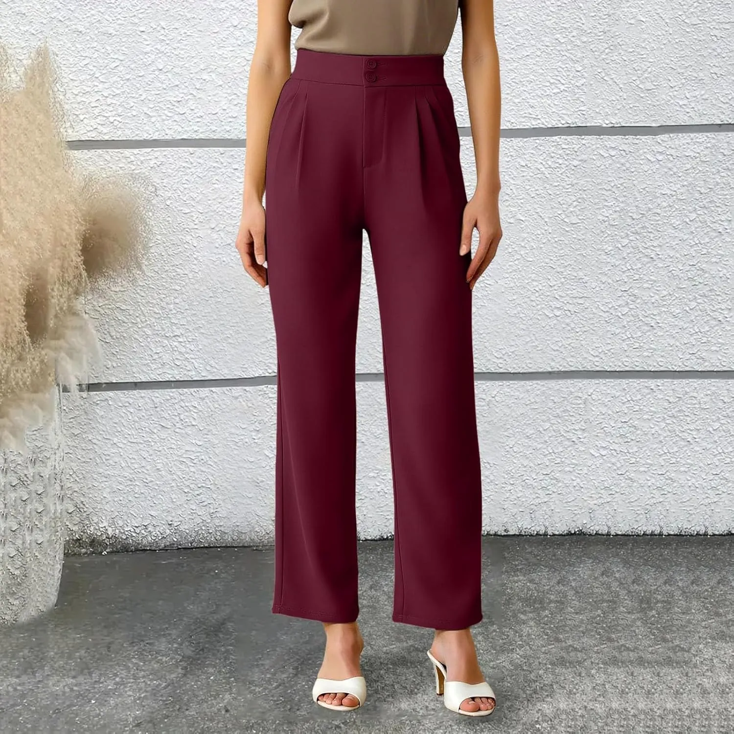 Womens Wide Straight Leg Pants Stretch Loose Comfy Trousers Running Hiking Casual Workout Bell Bottom Leggings with Pockets