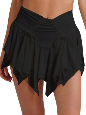 Women's Y2K Punk Irregular Hem Pleated Mini Skirt High Waist Tie-Up Drawstring Ruched Skirt