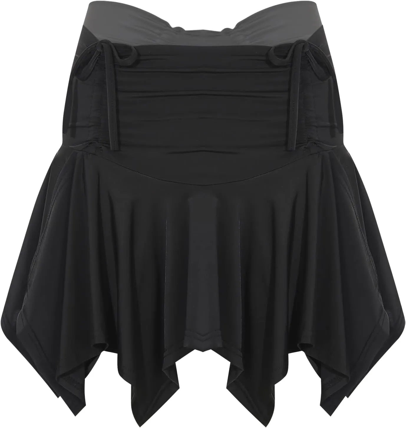 Women's Y2K Punk Irregular Hem Pleated Mini Skirt High Waist Tie-Up Drawstring Ruched Skirt