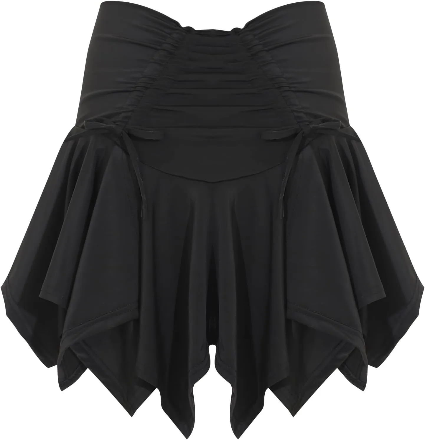 Women's Y2K Punk Irregular Hem Pleated Mini Skirt High Waist Tie-Up Drawstring Ruched Skirt