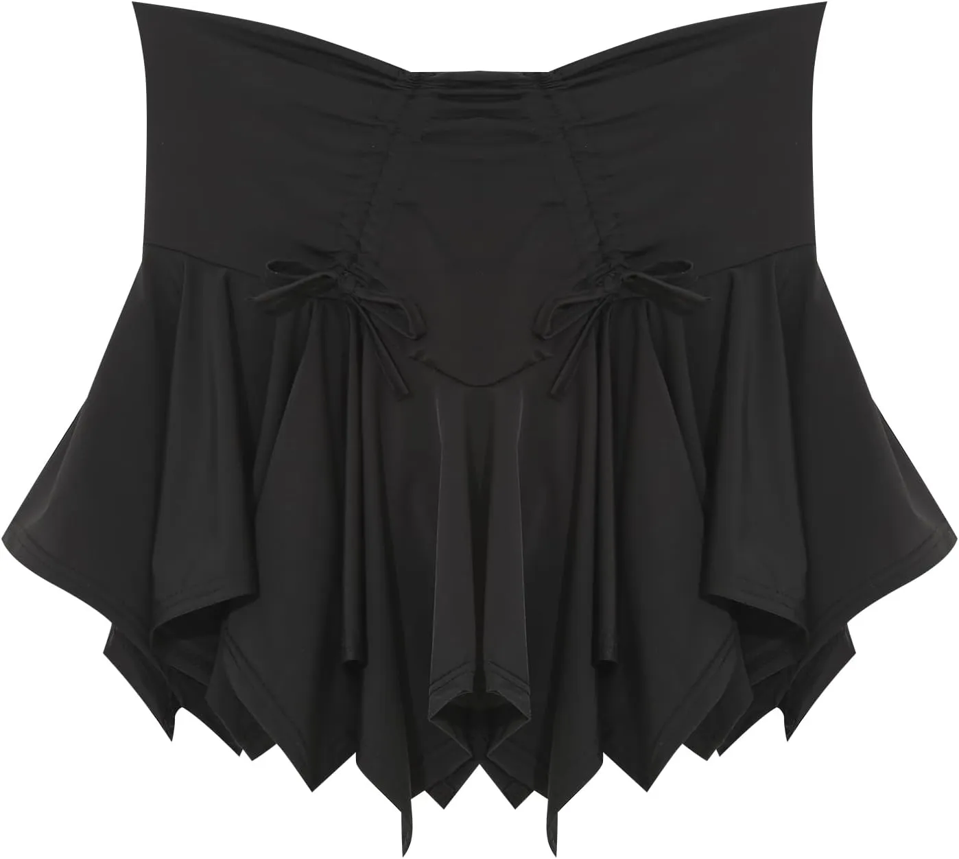 Women's Y2K Punk Irregular Hem Pleated Mini Skirt High Waist Tie-Up Drawstring Ruched Skirt
