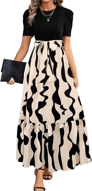 Work Dresses for Women 2025 Elegant Classy Summer Empire Waist Short Sleeve A Line Dress Wedding Guest Wrap Sundress