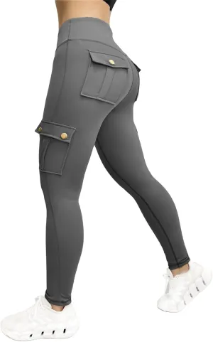 Workout Cargo Leggings for Women Scrunch Butt Lifting Leggings with Flap Pockets High Waist Tummy Control Yoga Pants