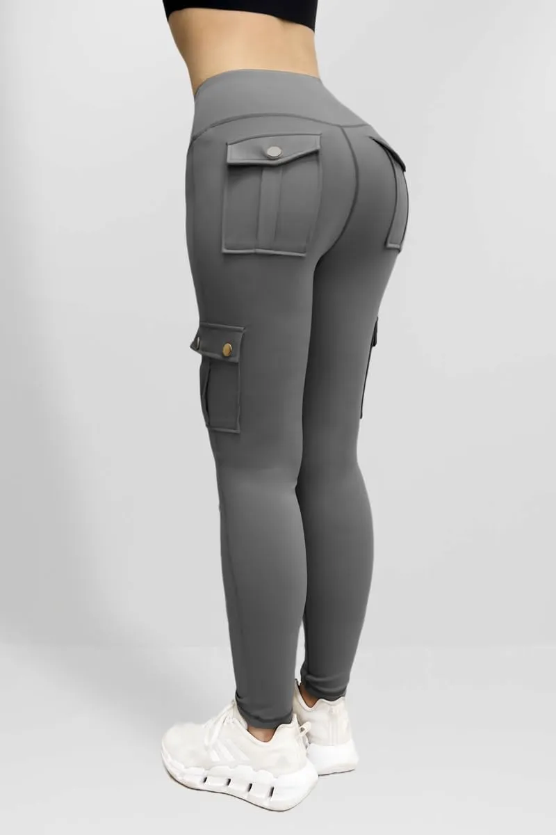 Workout Cargo Leggings for Women Scrunch Butt Lifting Leggings with Flap Pockets High Waist Tummy Control Yoga Pants