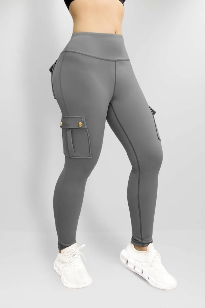 Workout Cargo Leggings for Women Scrunch Butt Lifting Leggings with Flap Pockets High Waist Tummy Control Yoga Pants
