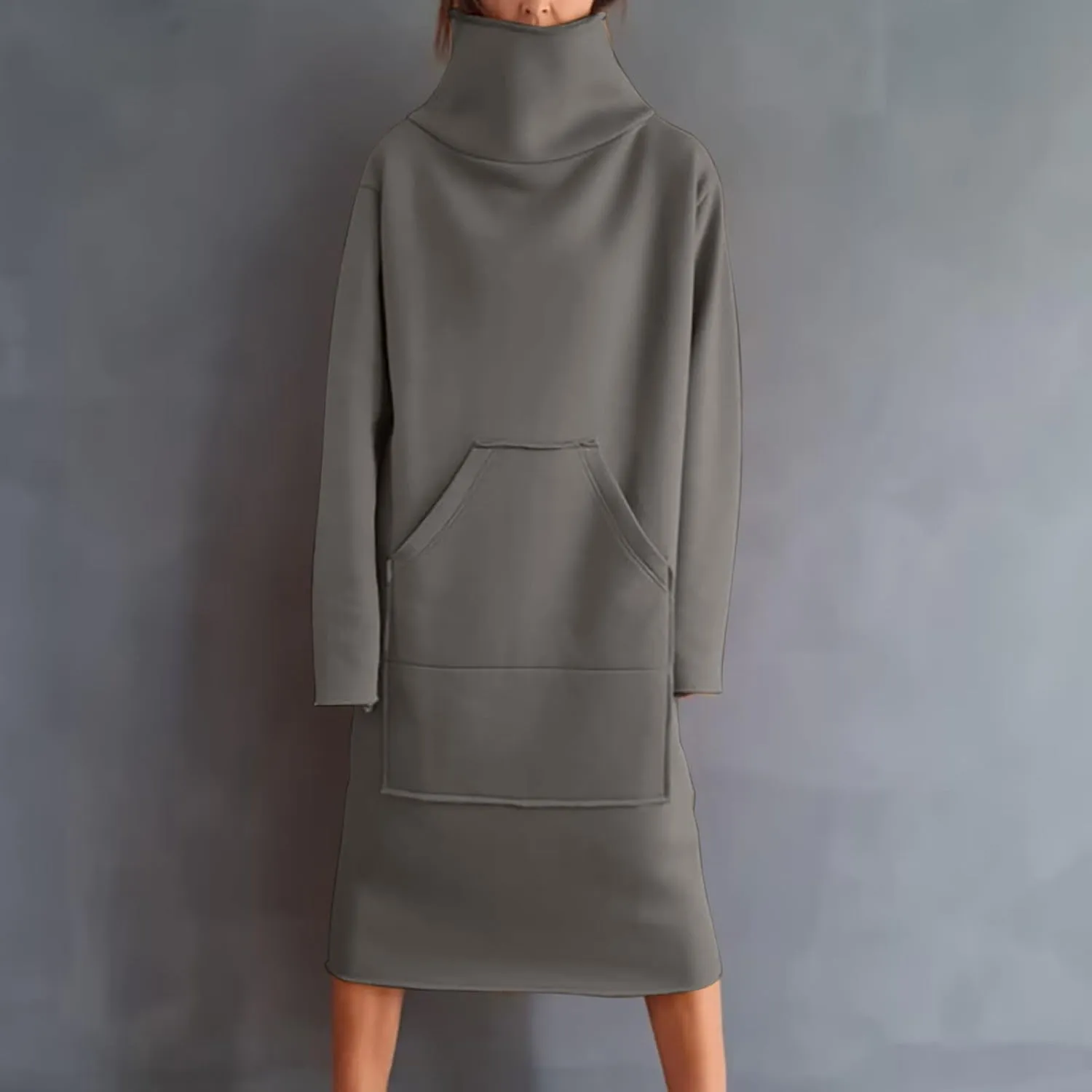 XUNRYAN Women's Hoodie Dress High Neck Fleece Hooded Dress with Kangaroo Pocket Plus Size Hoodies Sweatshirts Fashion Clothes