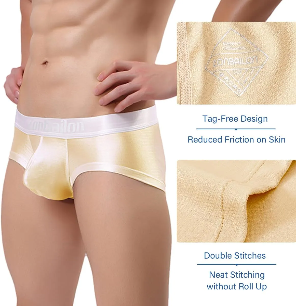YINYOUYU Mens Bulge Enhancing Pouch Underwear Silk Seamless Short Leg Boxer Briefs