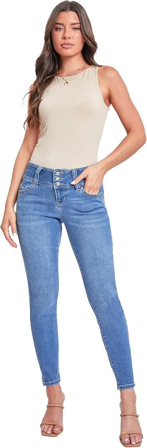 YMI Womens Sustainable Wannabettabutt Mid Rise Skinny Jeans