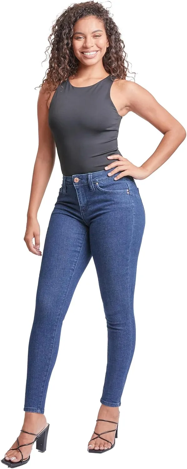 YMI Womens Sustainable Wannabettabutt Mid Rise Skinny Jeans