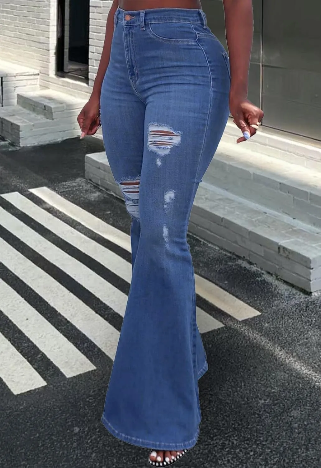 ZERMOM Women's Flare Jeans Mid Rise Bell Bottom Denim Pants
